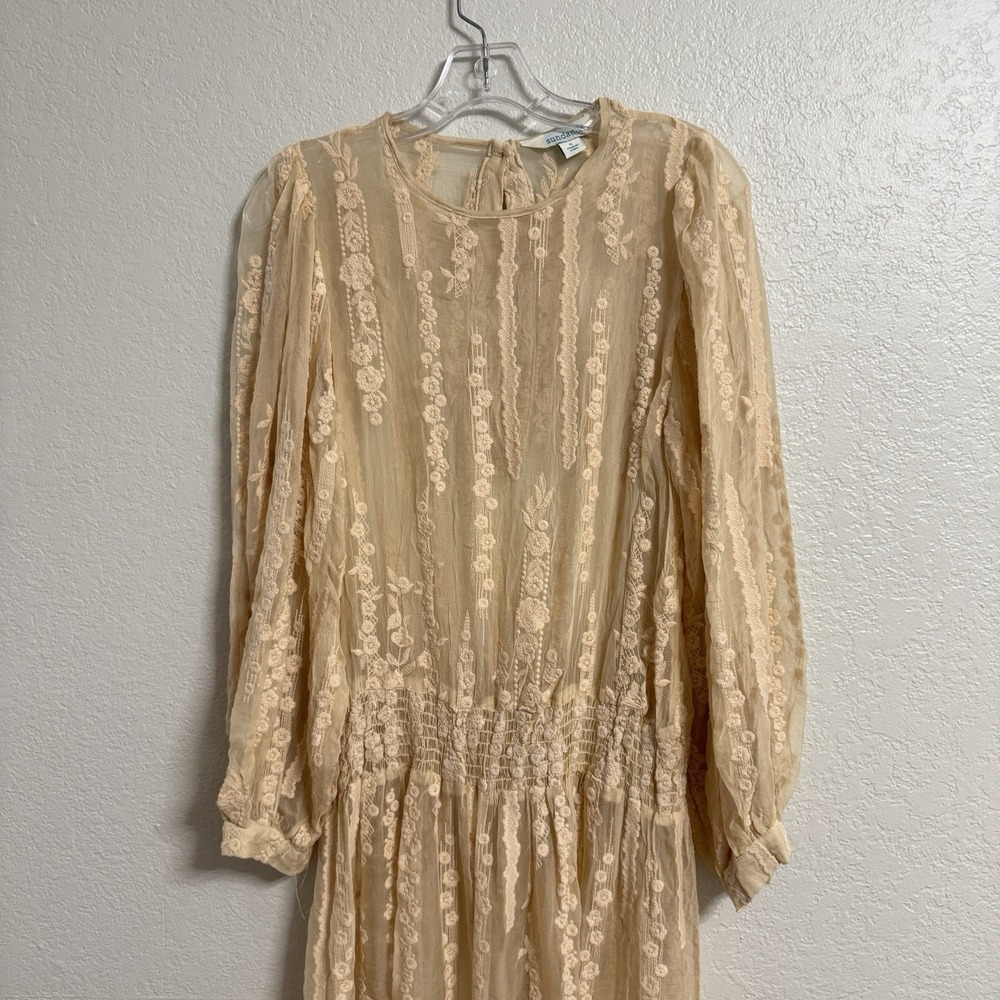 Sundance Dress Womens‎ Small Peach Silk Embroidered Sheer Boho Cottage NO LINER - Picture 2 of 14